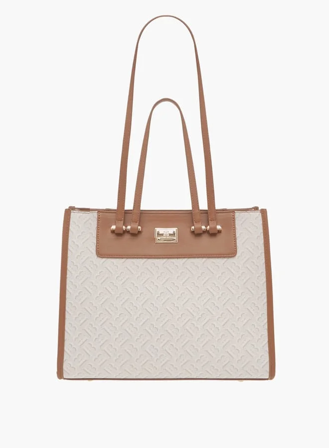 Flora Bella By Shoexpress Womens Monogram Textured Tote Bag With Zip Closure