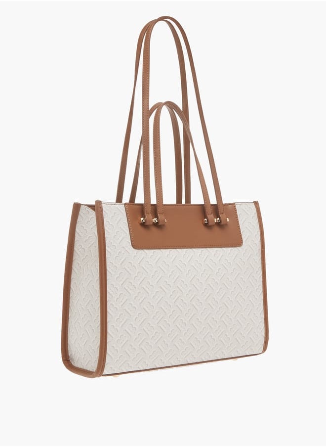 Flora Bella By Shoexpress Womens Monogram Textured Tote Bag With Zip Closure  - Image 3