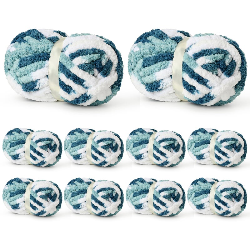 OMoiut 10 Pack Jumbo Chunky Yarn for Hand Knitting, Fluffy Variegated Chunky Chenille Yarn for Crocheting, 240yds/70.5oz Super Bulky Soft Crochet Baby Blanket Yarn(Fresh Blue) - Image 1