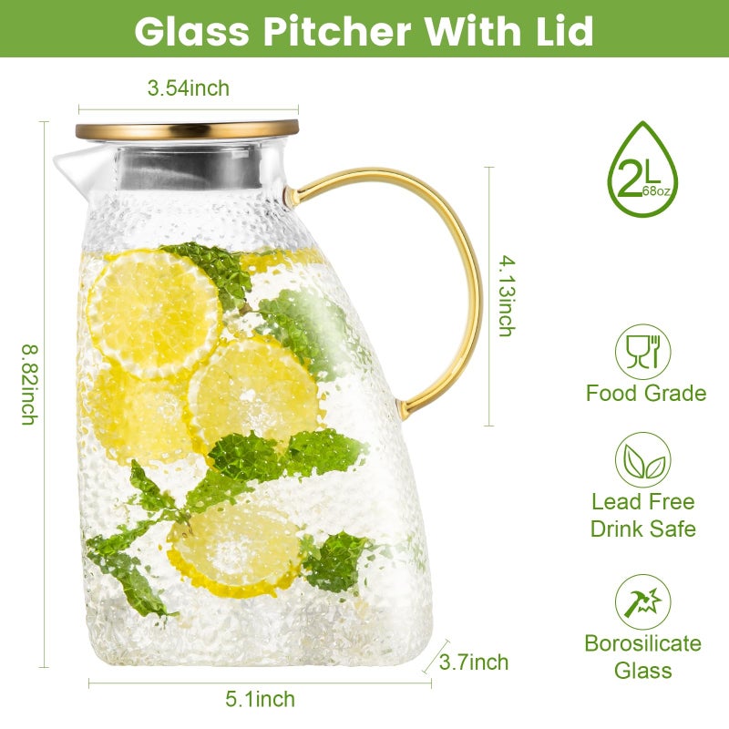 WARMSIMPLE Glass Pitcher With Lid For Fridge, 2 Liter 68 oz Glass Pitchers With Handle And Lid, 0.53 Gallon glass Tea Pitcher Jug Carafe, Water pitcher for Hot/Cold Water Iced Juice Coffee Milk Fruit - Image 3