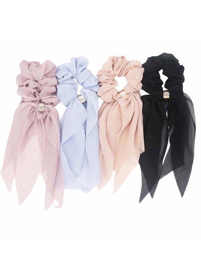 DINPREY Hair Scarfs for Women Girls, 8 Pcs Double Layer Bow Scrunchies for Hair Bunny Ear Scrunchies with Assorted Colors (8 Count) - Image 1