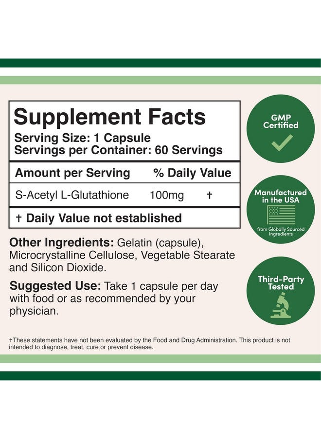 Double Wood Supplements S-Acetyl L-Glutathione Capsules - 100mg, 60 Count (Acetylated Glutathione Antioxidant - More Absorbable Than Glutathione and Liposomal Glutathione, Non-GMO and Gluten Free) by Double Wood - Image 2