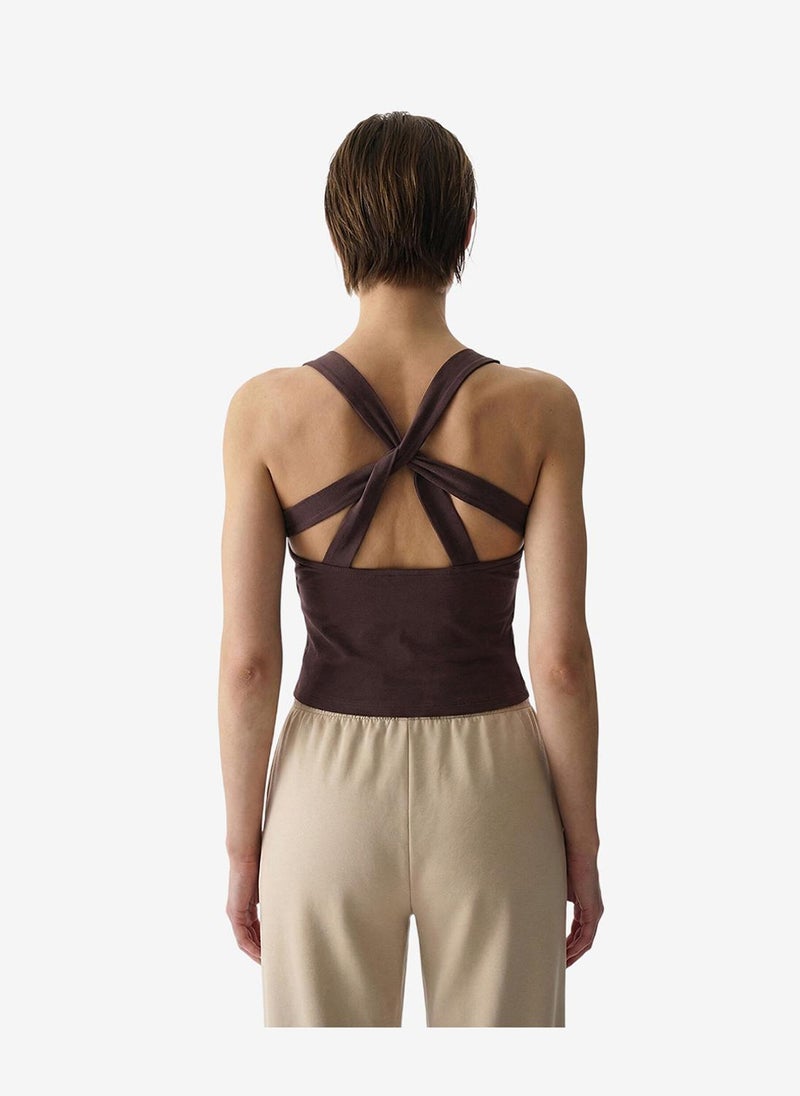Penti Women Cotton Modal Blend Twisted Back Brown Top - Image 3
