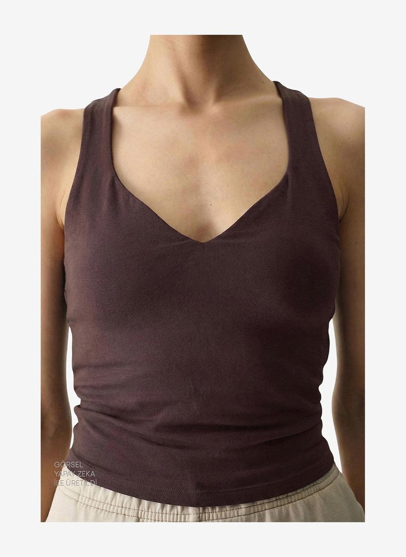 Penti Women Cotton Modal Blend Twisted Back Brown Top - Image 5