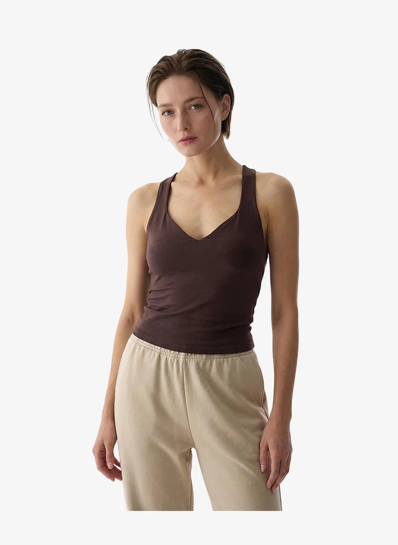 بنتي Women Cotton Modal Blend Twisted Back Brown Top