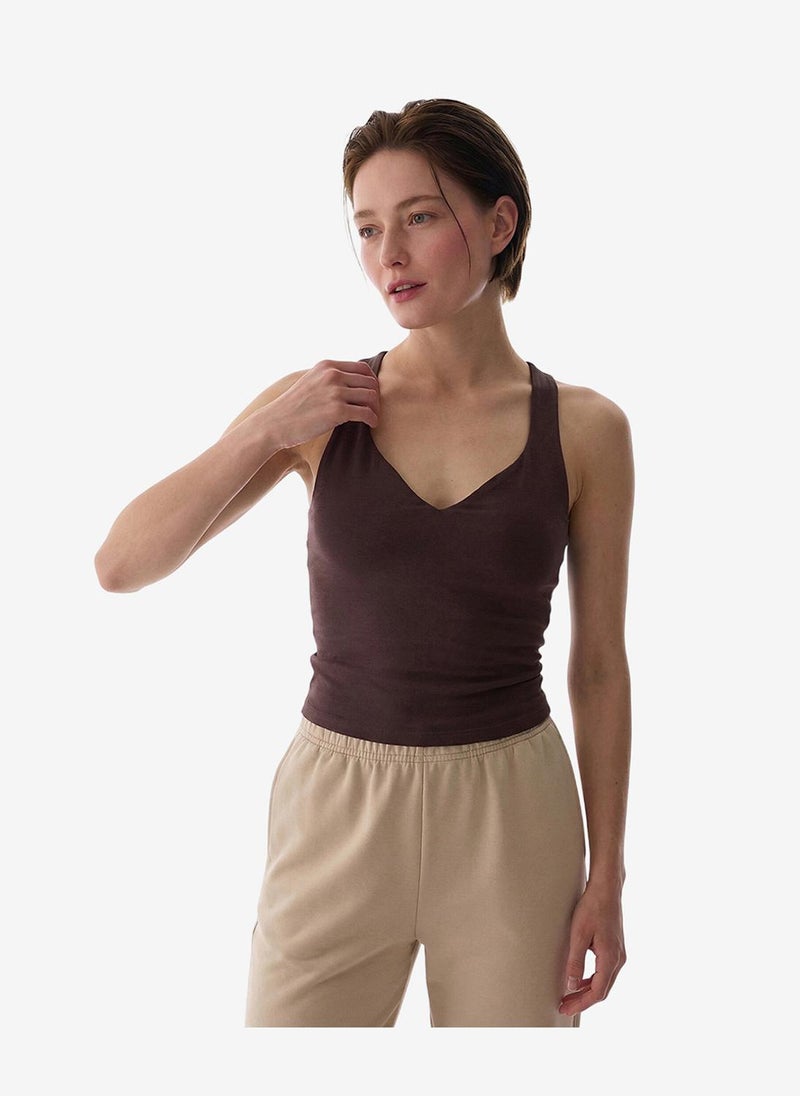 Penti Women Cotton Modal Blend Twisted Back Brown Top - Image 4