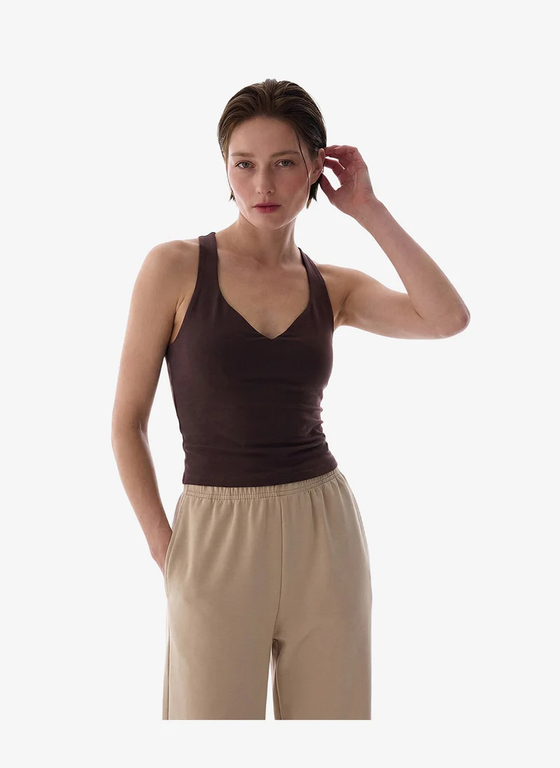 بنتي Women Cotton Modal Blend Twisted Back Brown Top