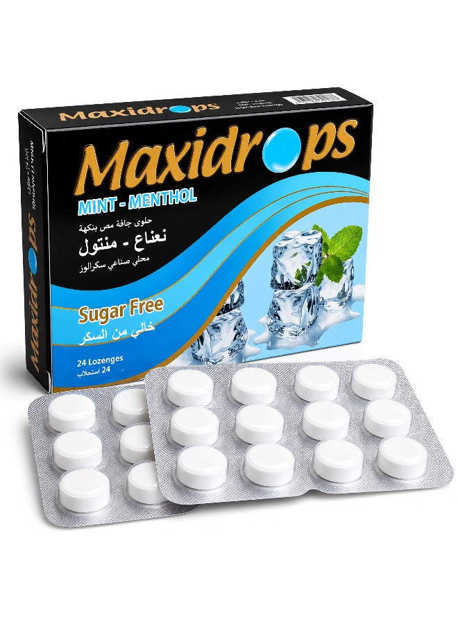 Maxidrops Mint & Menthol Lozenges 24 Lozenges | Sugar Free | 4 mg Menthol, Peppermint Oil & Eucalyptus Oil | Cooling Sensation - Image 1