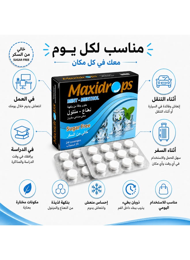 Maxidrops Mint & Menthol Lozenges 24 Lozenges | Sugar Free | 4 mg Menthol, Peppermint Oil & Eucalyptus Oil | Cooling Sensation - Image 5