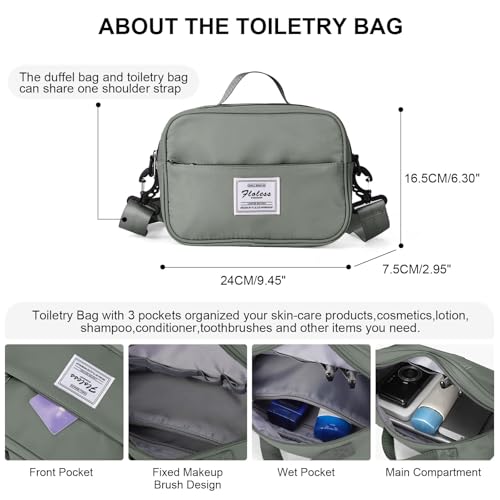 HYC00 Travel Duffel Bags for Women,Weekender Overnight Bag with Wet Pocket & Toiletry Bag,Carry On Personal Item,Travel Tote Gym bags,Olive Green,Large - Image 4