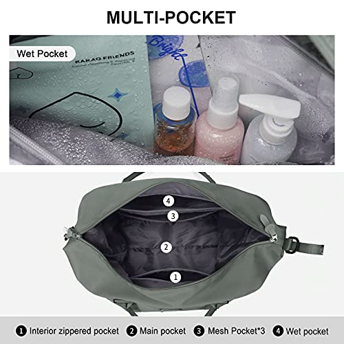 HYC00 Travel Duffel Bags for Women,Weekender Overnight Bag with Wet Pocket & Toiletry Bag,Carry On Personal Item,Travel Tote Gym bags,Olive Green,Large - Image 3