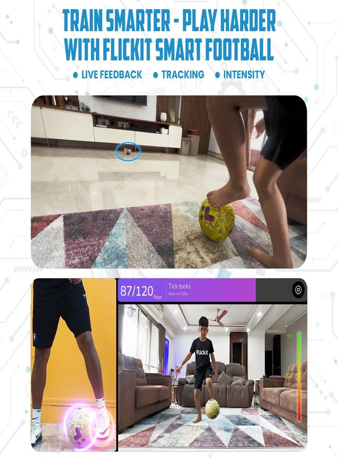 FLICKIT Smart Football Size 3 - AI-Powered Training Ball for Teens & Adults (Ages 5+) | Durable Grained PU | Precision Stitching | App-Enabled Drill Tracking | Indoor Outdoor Grass Turf Use - Image 5