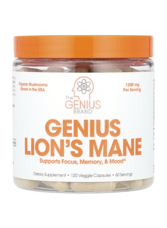 The Genius Brand, Genius Lion's Mane, 1,200 mg, 120 Veggie Capsules (600 mg Per Capsule) - Image 1