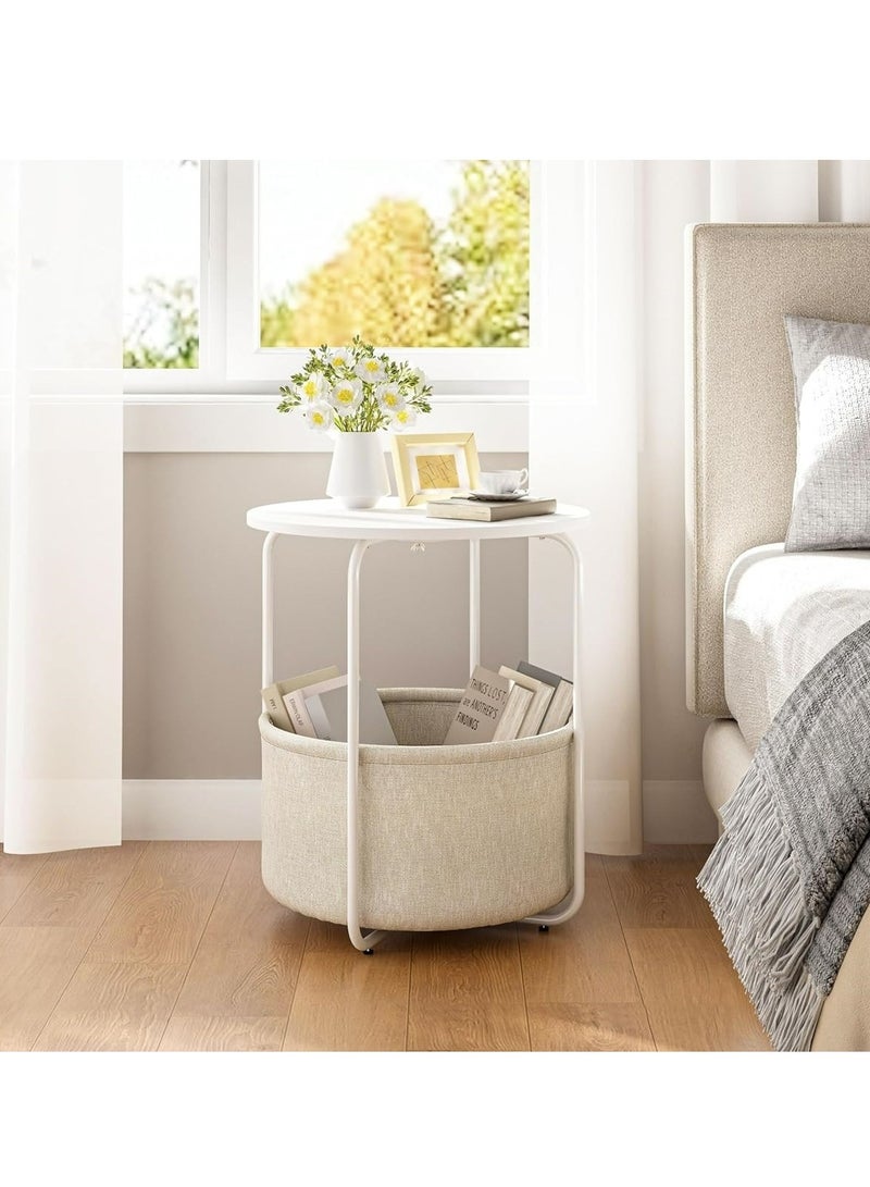جوي لينك طاولة منضدة صغيرة مستديرة مع سلة قماشية، طاولة صغيرة مستديرة مع سلة قماشية، طاولة عصرية بيضاء بسيطة، 48 سم × 8 سم × 60 سم، غرفة معيشة، غرفة نوم - Image 1