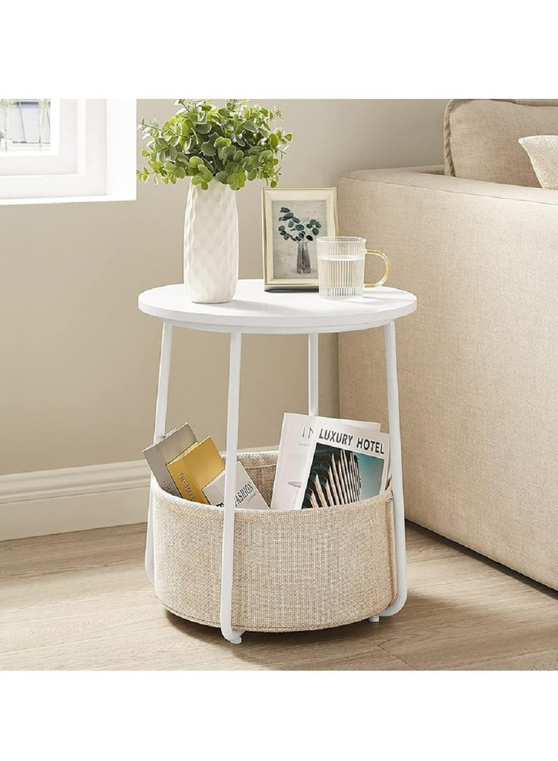 جوي لينك طاولة منضدة صغيرة مستديرة مع سلة قماشية، طاولة صغيرة مستديرة مع سلة قماشية، طاولة عصرية بيضاء بسيطة، 48 سم × 8 سم × 60 سم، غرفة معيشة، غرفة نوم - Image 2
