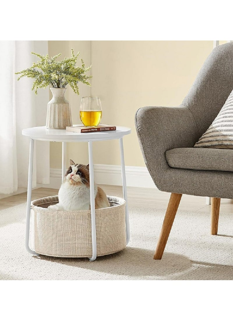جوي لينك طاولة منضدة صغيرة مستديرة مع سلة قماشية، طاولة صغيرة مستديرة مع سلة قماشية، طاولة عصرية بيضاء بسيطة، 48 سم × 8 سم × 60 سم، غرفة معيشة، غرفة نوم - Image 3