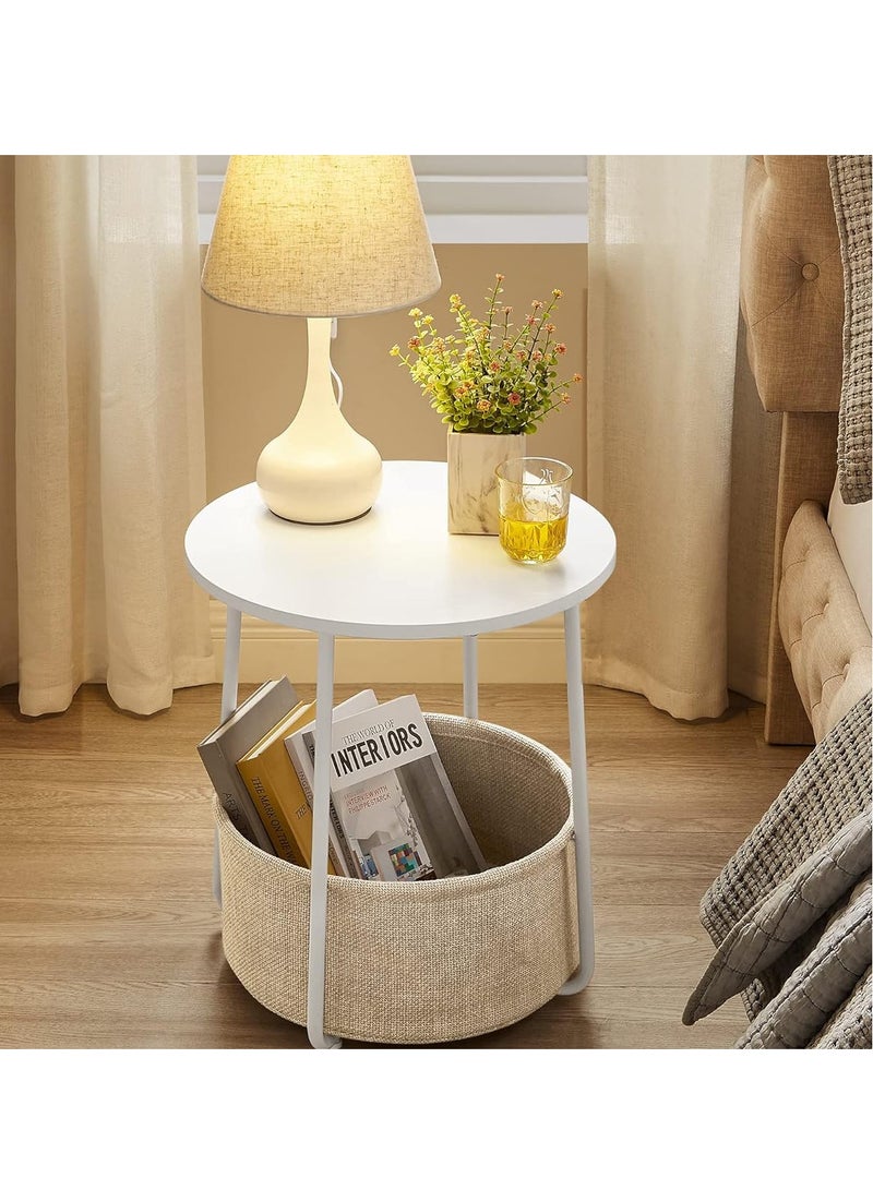 جوي لينك طاولة منضدة صغيرة مستديرة مع سلة قماشية، طاولة صغيرة مستديرة مع سلة قماشية، طاولة عصرية بيضاء بسيطة، 48 سم × 8 سم × 60 سم، غرفة معيشة، غرفة نوم - Image 4