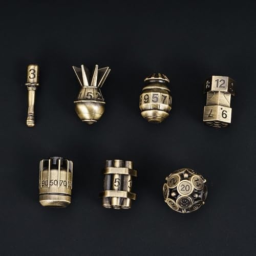 UDIXI Metal DND Dice Set RPG Polyhedral 7Die Metal Dice Set DD Bomb Shaped Cool Design with Leather Pouch for Role Playing Games and Other Tabletop Game Ancient Bronze - Image 1