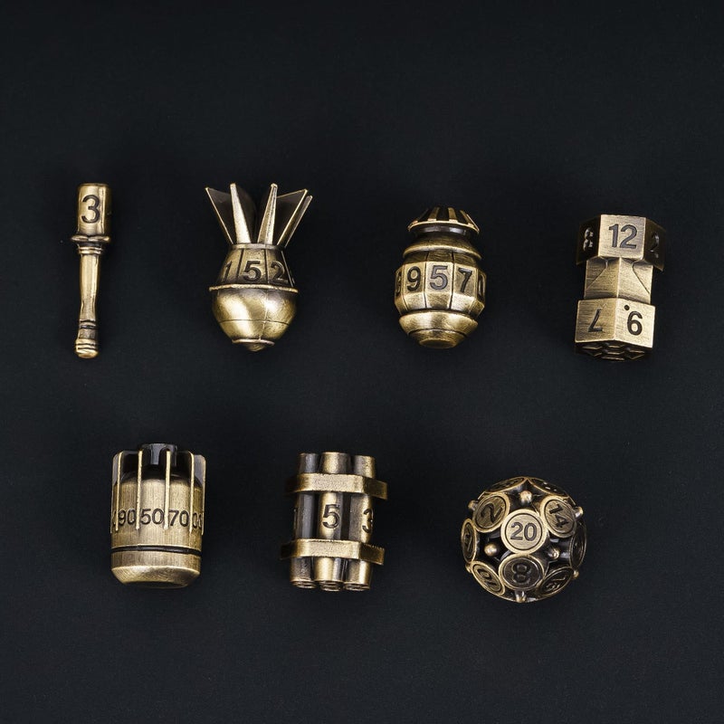 UDIXI Metal DND Dice Set RPG Polyhedral 7Die Metal Dice Set DD Bomb Shaped Cool Design with Leather Pouch for Role Playing Games and Other Tabletop Game Ancient Bronze - Image 3