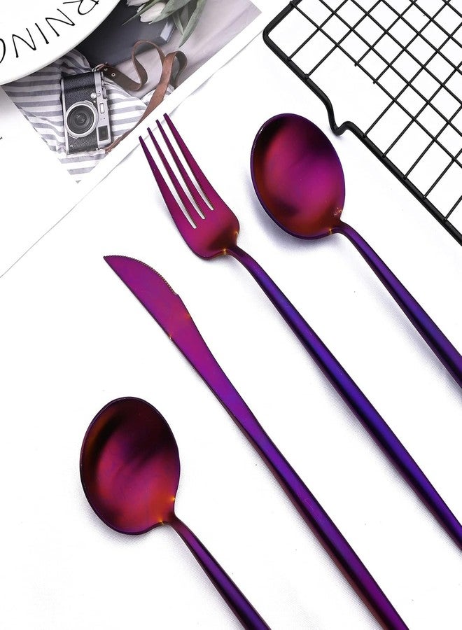 aDai Raspberry Purple Silverware Set | Satin Finish 4-Piece Stainless Steel Flatware Set | Dishwasher Safe Cutlery for Home, Restaurant & Gifting - Image 4