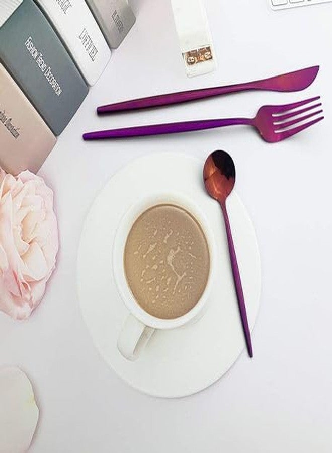 aDai Raspberry Purple Silverware Set | Satin Finish 4-Piece Stainless Steel Flatware Set | Dishwasher Safe Cutlery for Home, Restaurant & Gifting - Image 5