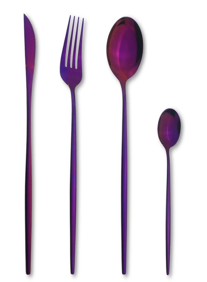 aDai Raspberry Purple Silverware Set | Satin Finish 4-Piece Stainless Steel Flatware Set | Dishwasher Safe Cutlery for Home, Restaurant & Gifting - Image 1