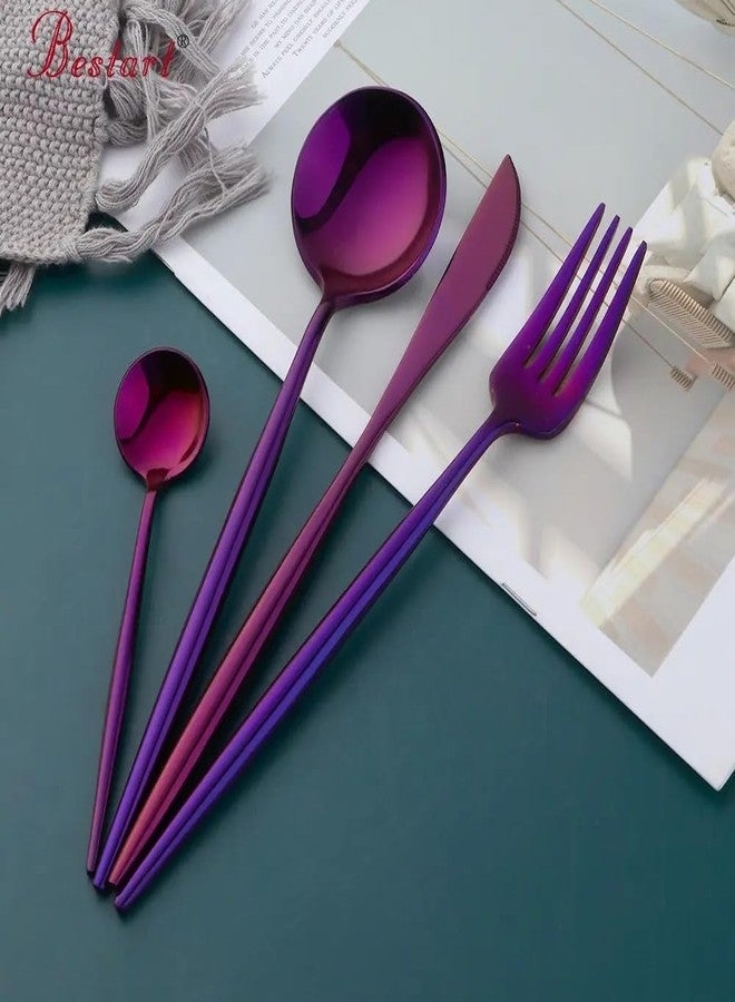 aDai Raspberry Purple Silverware Set | Satin Finish 4-Piece Stainless Steel Flatware Set | Dishwasher Safe Cutlery for Home, Restaurant & Gifting - Image 2