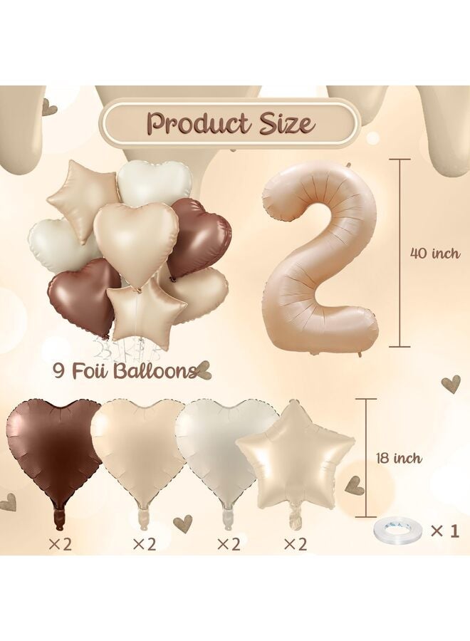 Boho 40 Inch Number Balloon Decor, Cream Brown Neutral Foil Heart Balloons with Taupe Star for Helium, Girls Boys Birthday, Baby Shower, Anniversary Party Decoration Supplies - Image 2