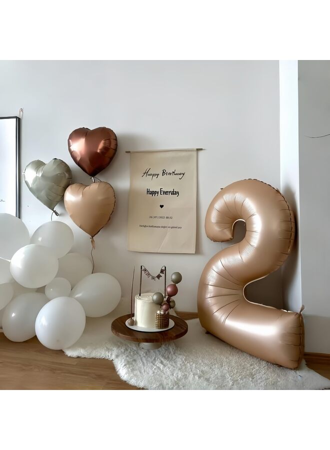 Boho 40 Inch Number Balloon Decor, Cream Brown Neutral Foil Heart Balloons with Taupe Star for Helium, Girls Boys Birthday, Baby Shower, Anniversary Party Decoration Supplies - Image 5