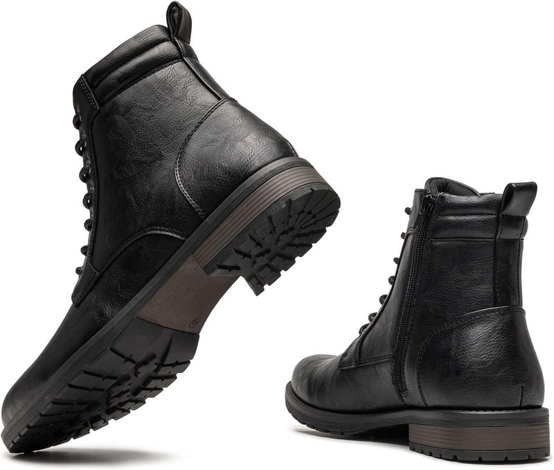 AMAPO Men's Casual Mid-Top Dress Boots - Ankle Motorcycle Combat Lace-Up with Side Zipper - Image 2