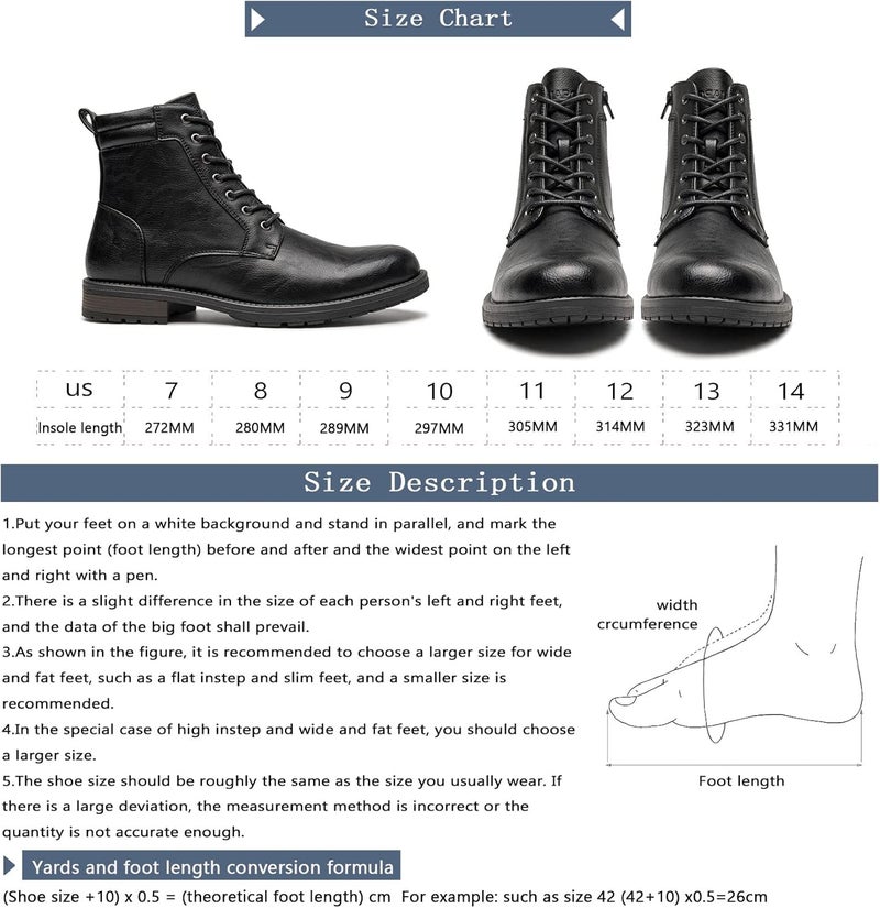 AMAPO Men's Casual Mid-Top Dress Boots - Ankle Motorcycle Combat Lace-Up with Side Zipper - Image 4