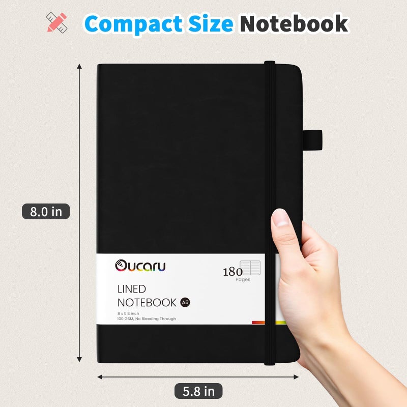 Oucaru Lined Journal Notebook, 2 Pack, 180 Pages, A5 Journals for Writing, 100 GSM Thick Paper, Small Notebooks Daily Journal for Women Men Work, Business, School, Travel Supplies - Image 2