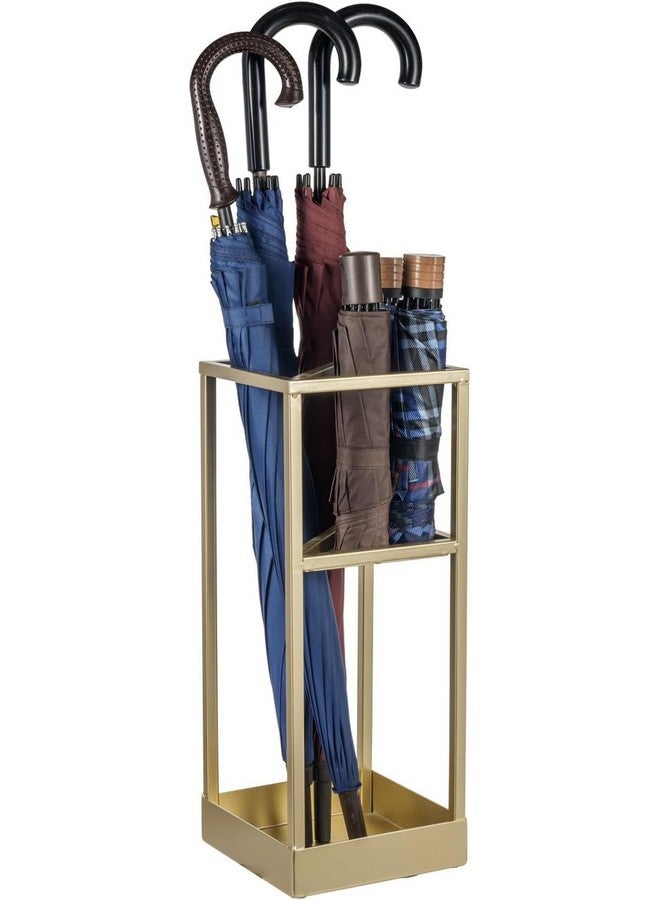INDIDECOR INDIDECOR 35805 Geometric Modern Matte Black Metal Freestanding Large & Small Umbrella Holder Stand Storage Rack - Golden - Image 1