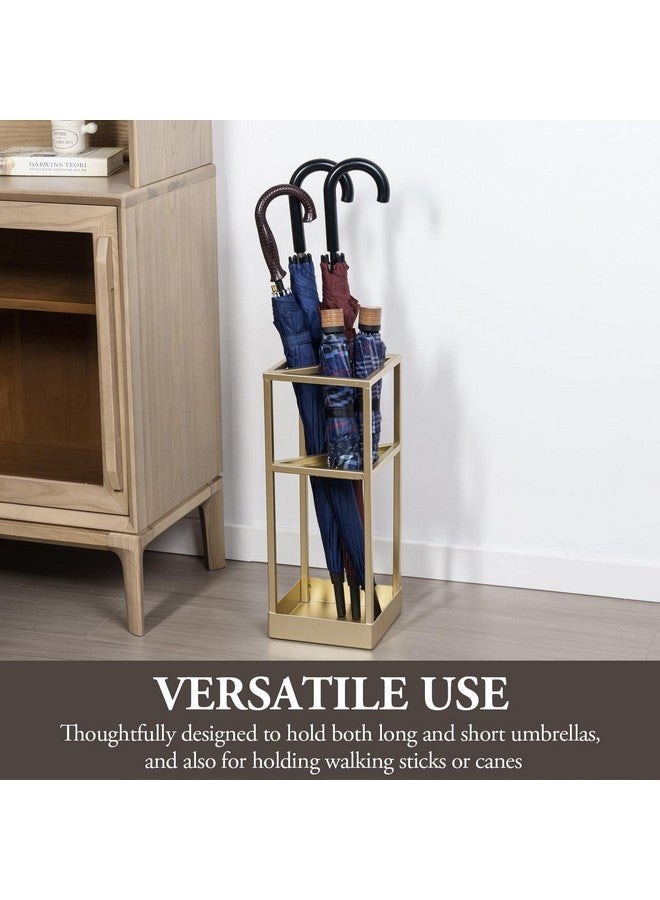 INDIDECOR INDIDECOR 35805 Geometric Modern Matte Black Metal Freestanding Large & Small Umbrella Holder Stand Storage Rack - Golden - Image 3