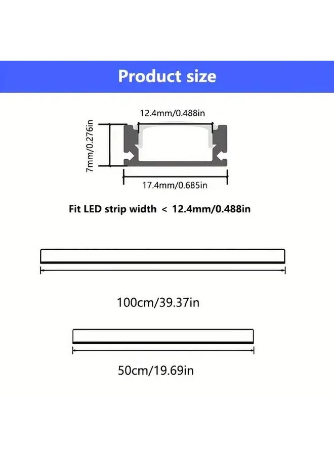12pcs Black Aluminum U Shaped LED Channel 50cm With Milky White Diffuser - Image 4