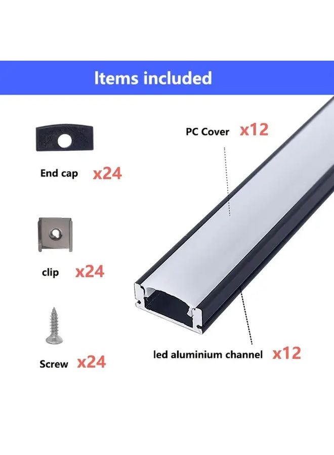 12pcs Black Aluminum U Shaped LED Channel 50cm With Milky White Diffuser - Image 3