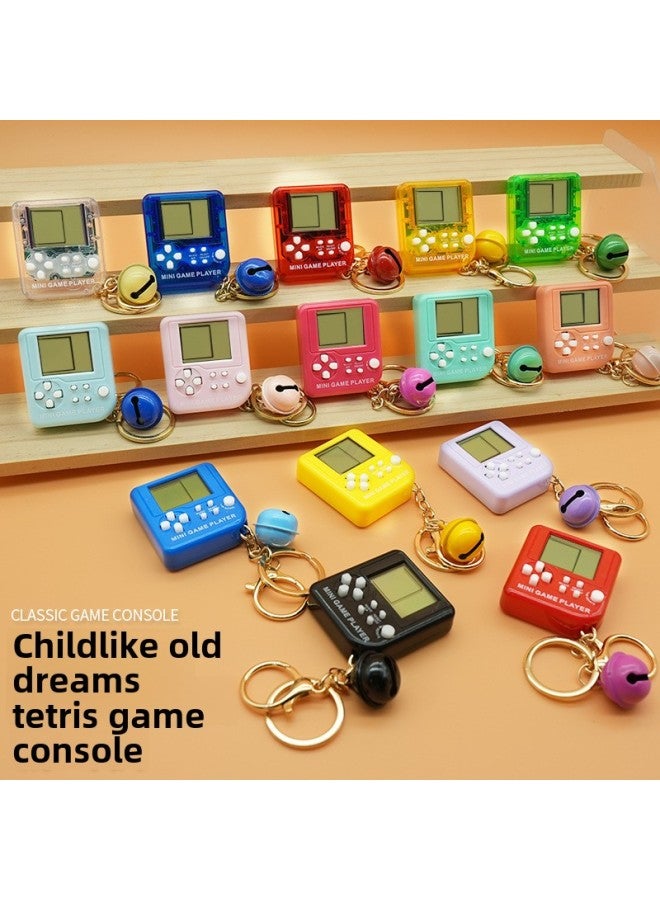Supply Handheld Game Machine Tetris Electronic Toys Children Mini Keychain Hanging Small Gifts-Color:Macaron Powder + Bell  - Image 2