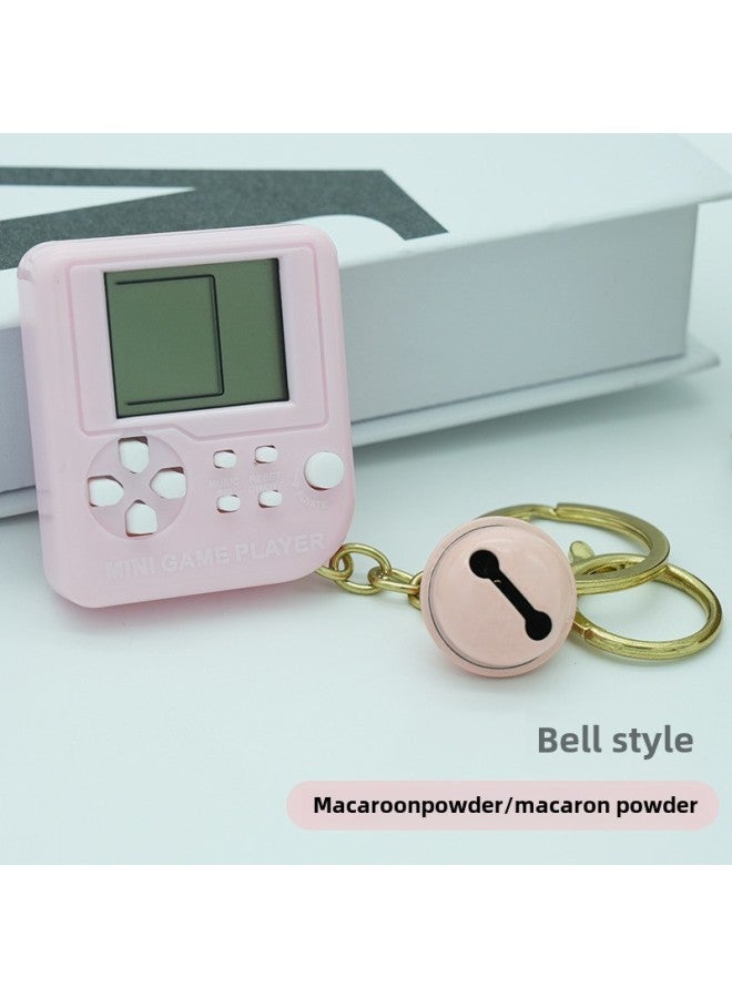 Supply Handheld Game Machine Tetris Electronic Toys Children Mini Keychain Hanging Small Gifts-Color:Macaron Powder + Bell  - Image 1