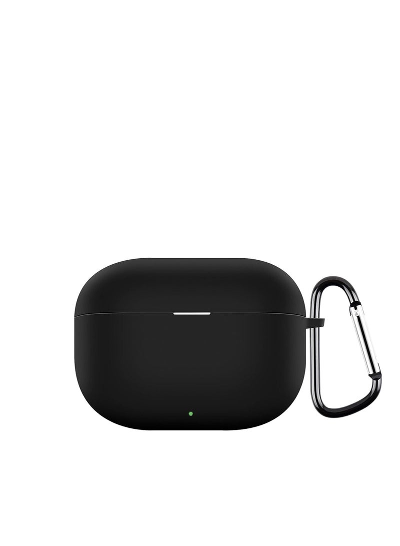Case for Realme Buds T300 Case Silicone Protective Cover Case Anti-Shock with Keychain Carabiner Headphone Accessories (Black) 