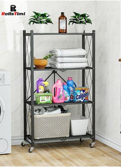 RollsTimi  4-Shelf Foldable Storage Shelves with Wheels Large Capacity Shelving Unit Freestanding Metal Wire Shelf Rack No Assembly Organizer Rack,Black  - Image 5