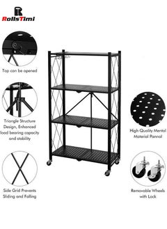 RollsTimi  4-Shelf Foldable Storage Shelves with Wheels Large Capacity Shelving Unit Freestanding Metal Wire Shelf Rack No Assembly Organizer Rack,Black  - Image 2