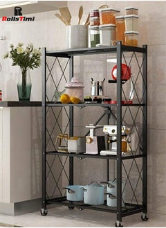 RollsTimi  4-Shelf Foldable Storage Shelves with Wheels Large Capacity Shelving Unit Freestanding Metal Wire Shelf Rack No Assembly Organizer Rack,Black  - Image 3