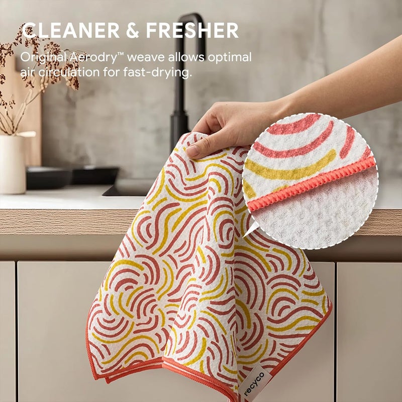 RECYCO Waffle Kitchen Towel Set of 2 - Quick Dry Microfiber Sustainable Dish Towels - Ultra Absorbent Reusable Cleaning Tea Towels - Lightweight Hand Towels,16”x 28”, Banana Joy - Image 3