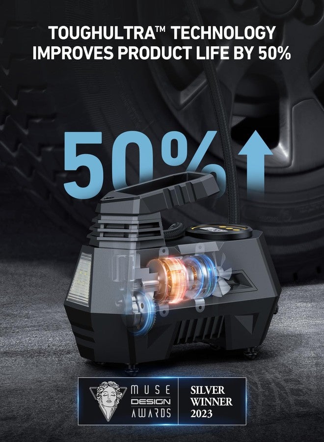 AstroAI Tire Inflator Portable Air Compressor Tire Air Pump for Car Tires - Car Accessories, 9.8Ft Cord 12V DC-Powered Auto Pump with Digital Pressure Gauge, LED Light for Bicycle, Balloons, Yellow - Image 3