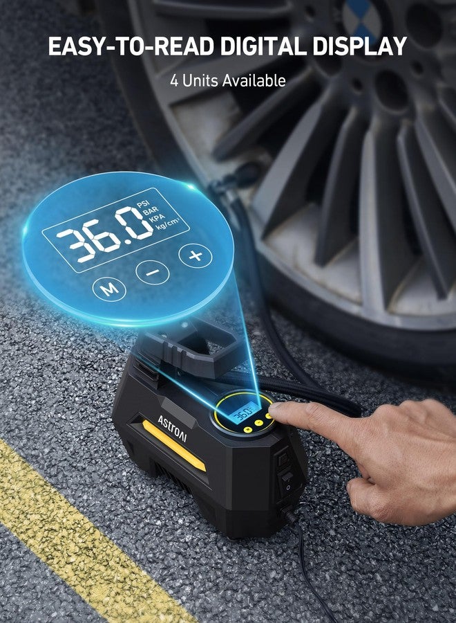 AstroAI Tire Inflator Portable Air Compressor Tire Air Pump for Car Tires - Car Accessories, 9.8Ft Cord 12V DC-Powered Auto Pump with Digital Pressure Gauge, LED Light for Bicycle, Balloons, Yellow - Image 5