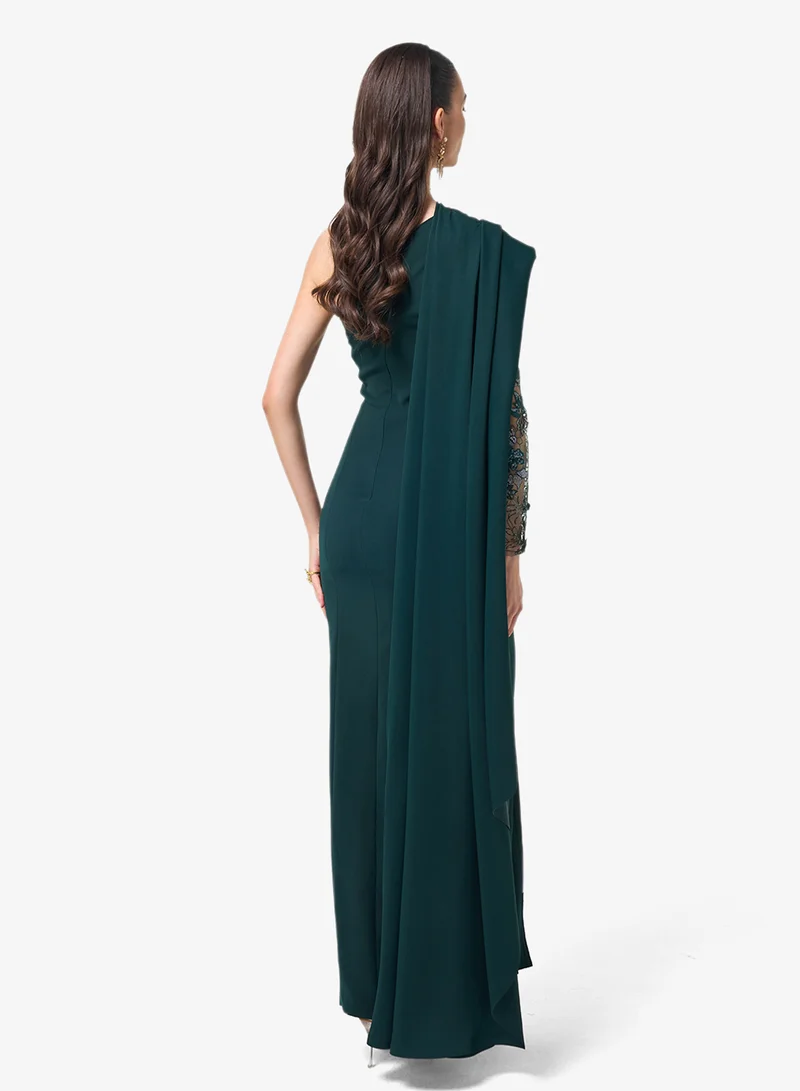 Threadz by Ajooni One Shoulder Side Slit Maxi Dress