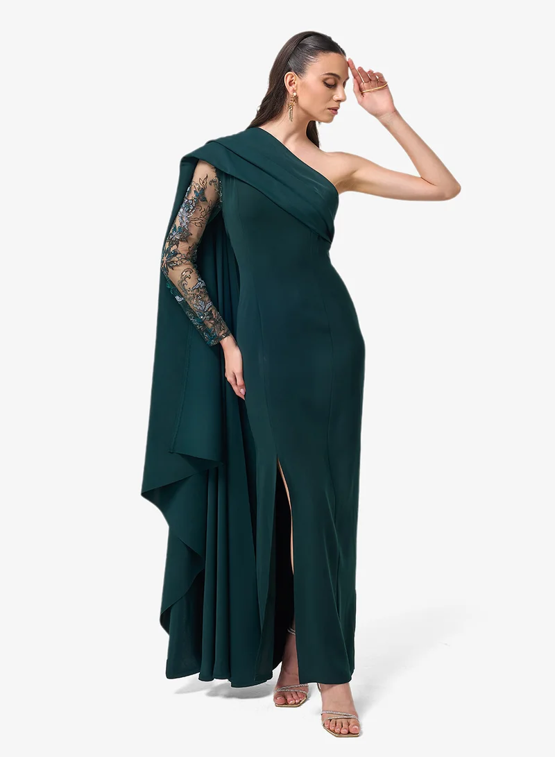 Threadz by Ajooni One Shoulder Side Slit Maxi Dress