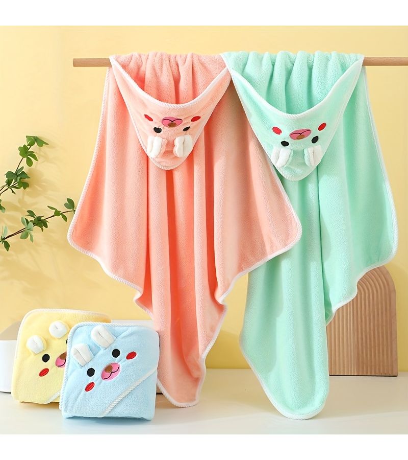 Yellow Soft Cartoon Animal Bib And Blanket 80x80cm - Image 1