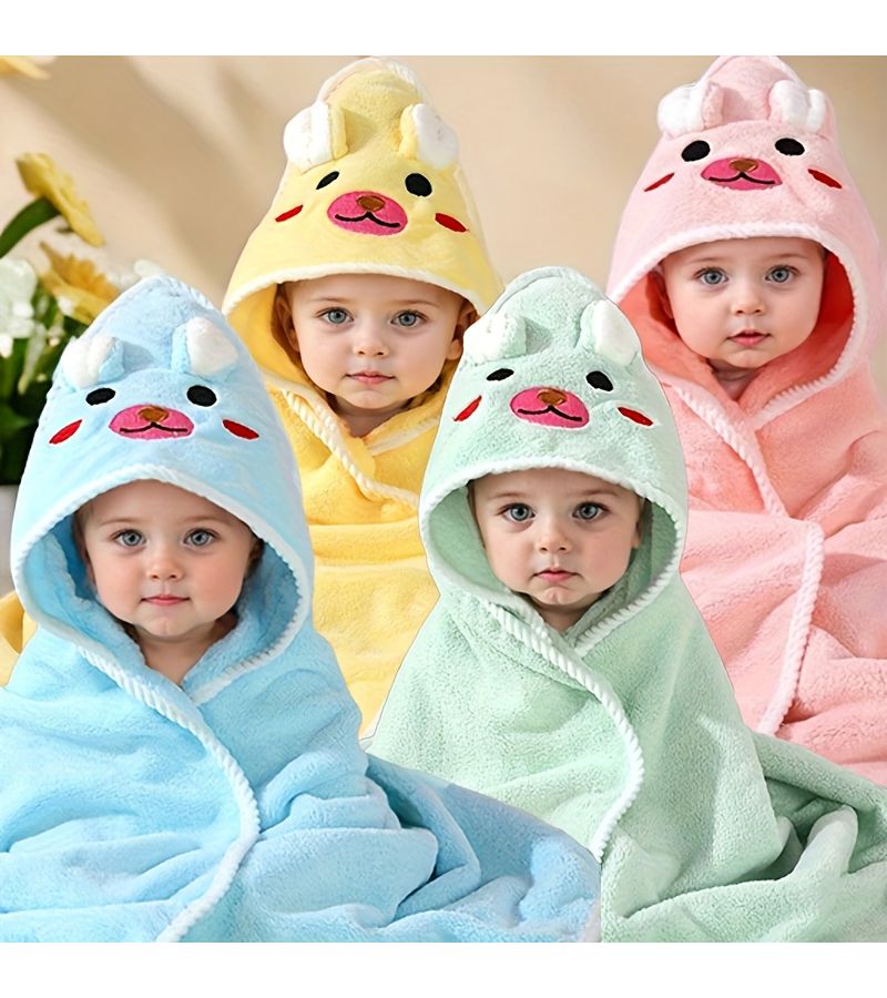 Yellow Soft Cartoon Animal Bib And Blanket 80x80cm - Image 2