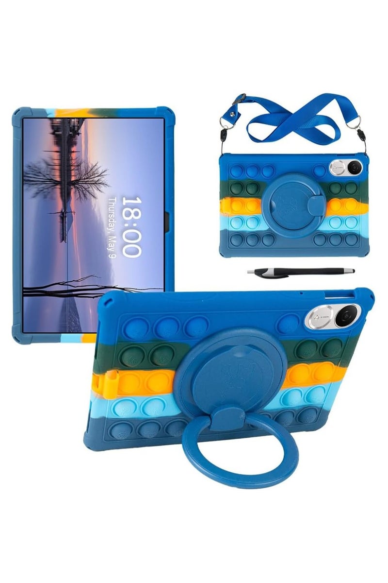 حافظة متوافقة مع Honor Pad V9 مقاس 11.5 بوصة (ROL-W00/W10) 2025 للأطفال، مصنوعة من السيليكون الناعم، مع قاعدة دوارة 360، وحزام كتف وقلم (لون أزرق داكن) - Image 1
